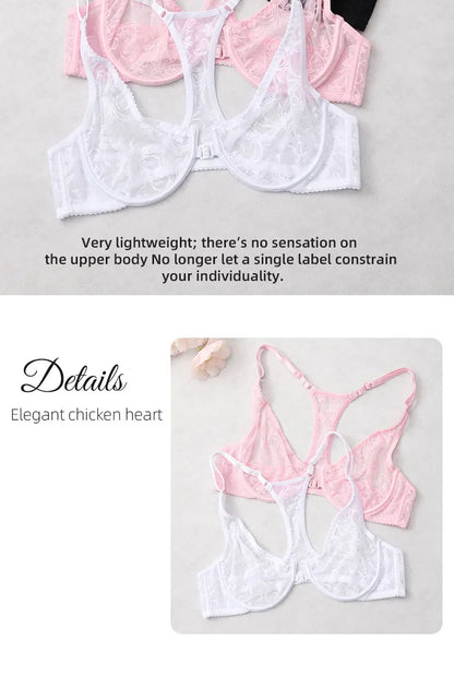 Womens Front Button Lace Bra Underwire Underwear Elegant Embroidery Beautiful bBack Plus Size Lingeire A B C D E F Cup
