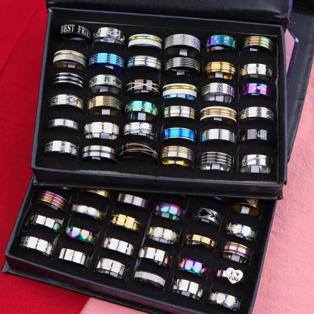 10/20 Pcs/Lot Fashion Multi Style Stainless Steel Jewelry Rings Zircon Crystal Spinner 5 Colors Punk Spikes For Womens Mens Gift