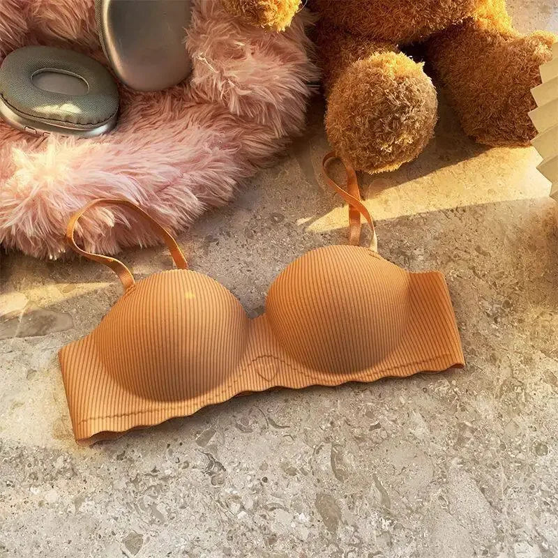 Women 1/2 Fixed Cup Bra Seamless Underwear Padded Bras Cute Heart Print Non-wired No Rims Sexy Lingerie Brassiere S-XL
