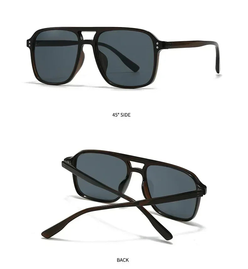 SO&amp;EI Fashion Double Bridges Square Rivets Women Sunglasses Retro Men Gradient Shades UV400 Sun Glasses