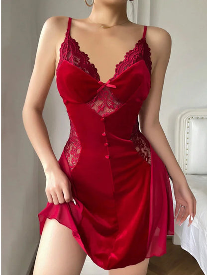 Sexy  Velvet Mesh Splicing Sling V-neck Fit And Flare Dress Elegant Pure Colour Temperament Girl Dew Shoulder Dresses New  NKGJ