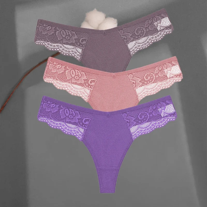 Soft Cotton Thong Panties Set — Lace G-String Underwear for Women