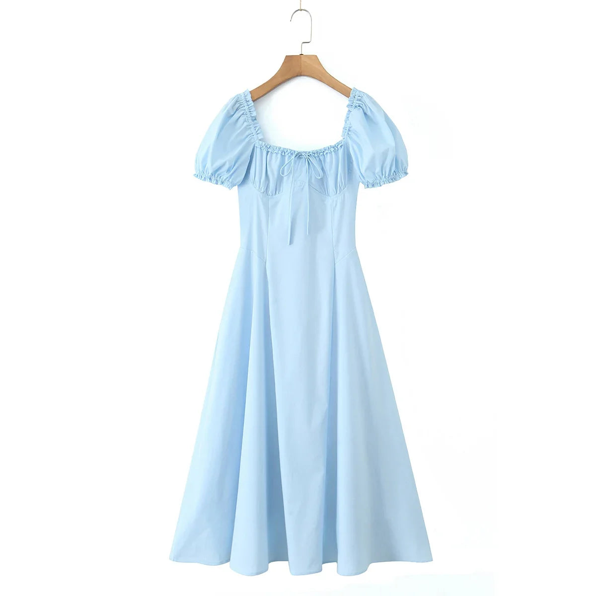 Bowknot Ruffles Light Blue Midi Dress Women&