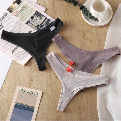3-Piece Cotton G-String Thongs for Women – Breathable Low-Rise Panties