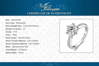 JewelryPalace Moissanite D Color 0.5ct 1ct 1.5ct 2ct 3ct Round S925 Sterling Silver Wedding Engagement Ring for Women