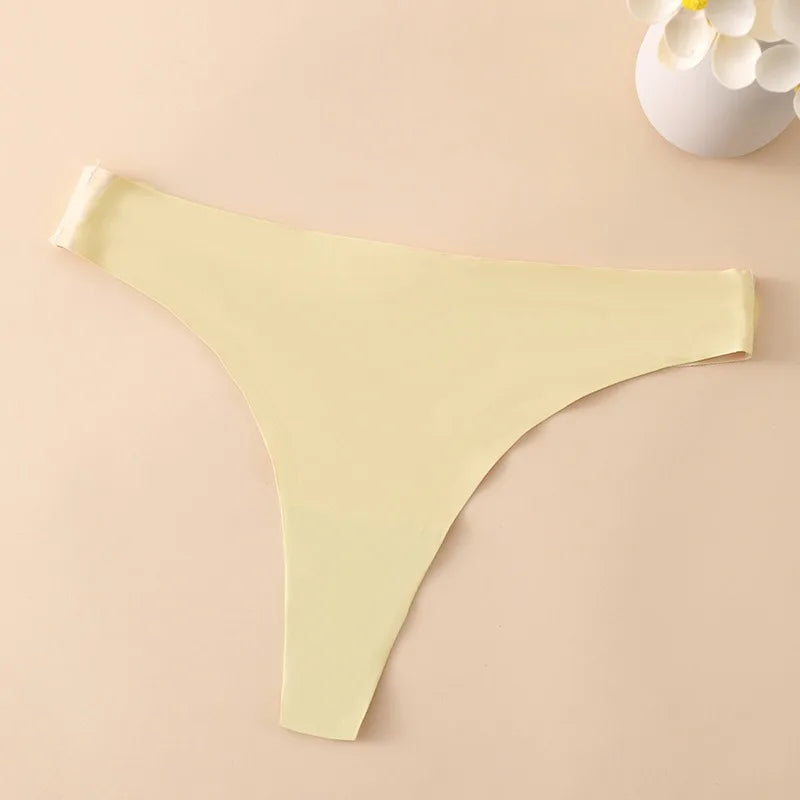 1PC Women Seamless Thongs Ice Silk T-back Solid G-String Breathable Crotch Sexy Lingerie Women&