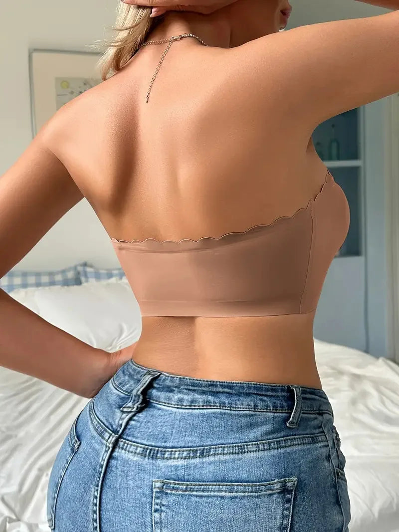 Solid Seamless Strapless Front Closure Wireless Strapless Bra, Sexy Comfy Push Up Bra, Women&