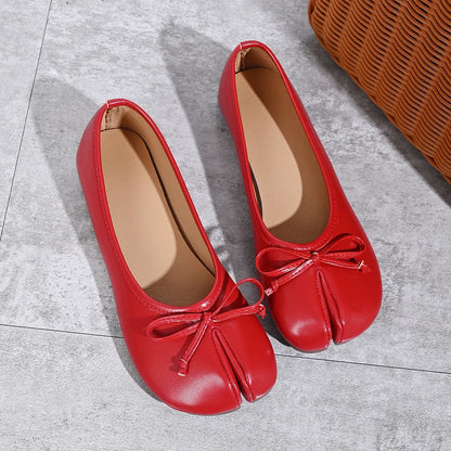 Women Tabi Split Toe Ballet Flats Bow Knot Decor Soft Faux Leather Slip On Lightweight Casual Daily Walking Shoes