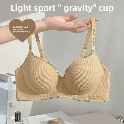 Thickened Push-Up Bra for Small Chest Wireless No Steel Ring Letter Print Adjustable Straps Anti-Slip Pads Seamless Lingerie