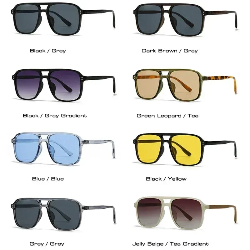 SO&amp;EI Fashion Double Bridges Square Rivets Women Sunglasses Retro Men Gradient Shades UV400 Sun Glasses
