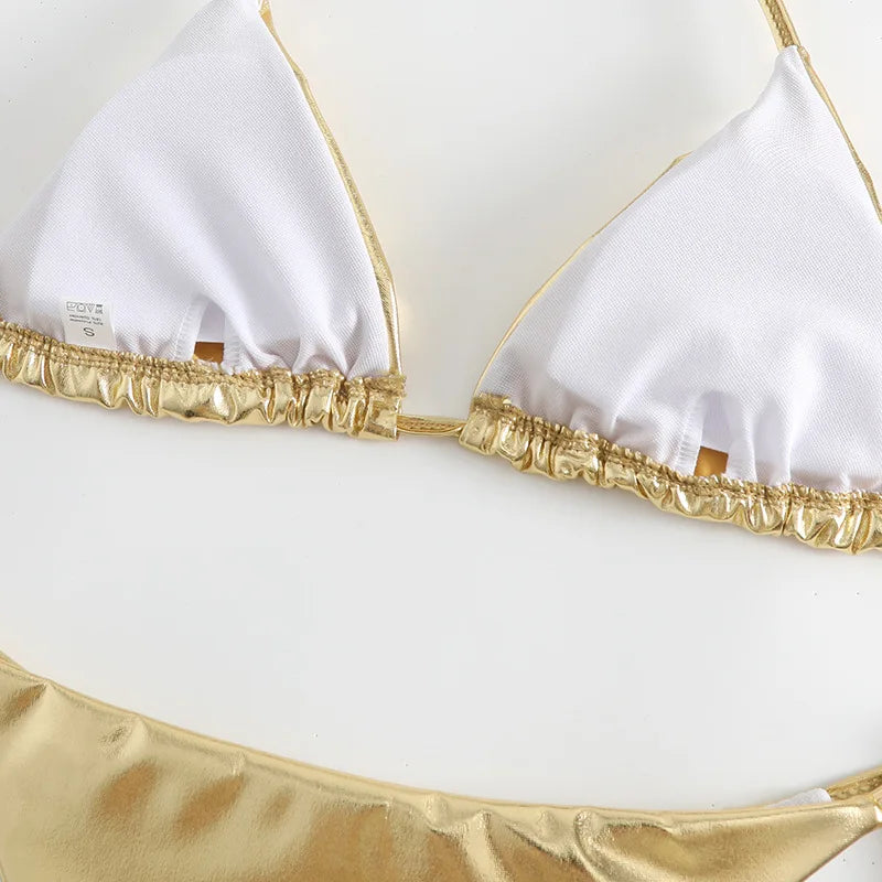 Sexy Gold Silver Red Strings Bikini 2024 Women Swimsuit Female Swimwear Thong Bikinis Set Brazilian Beach Bathing Suit Biquini