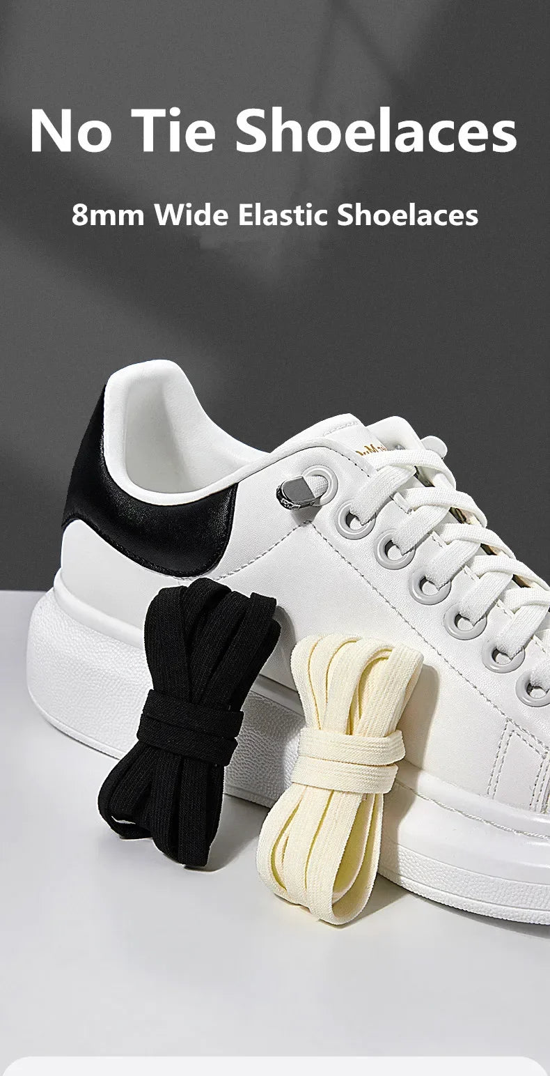 1 Pair Flat Elastic No-Tie Shoe Laces for Sneakers Tennis Shoes Quick Clip-On Shoelaces Accessories for Kids &amp; Adults