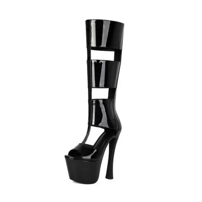 Summer Women Platform Tall Gladiator Sandals Knee High Cut Out Thin Heeled Rome Sexy Nightcllub Pole Dance Shoes 43