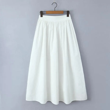 Summer Women White Cotton Dress Set 2025 Top+skirt 2 Pcs Outfit Ruffles Button Slim Top A-line Maxi Skirt Beach Casual Dress