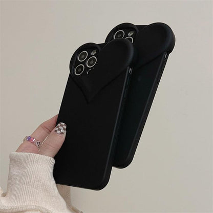 Fashion Cool Black Love Heart Phone Case For iPhone 14 13 Pro Max 12 11 XR XS Dustproof Soft Shockproof Back Cover  Luxury Soft Back Cover Raised Full Camera Protection Bumper Silicone Shockproof Phone Case