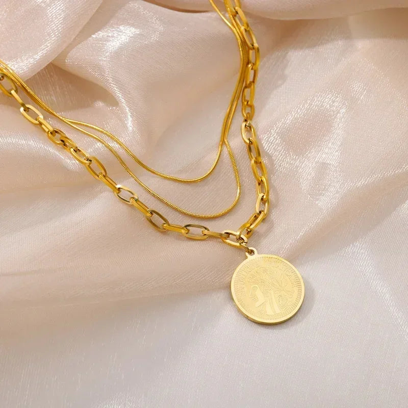 316L Stainless Steel Multilayer Heart Necklace For Women Girls Goth Gold Color Clavicle Chain Charm Choker Jewelry Birthday Gift