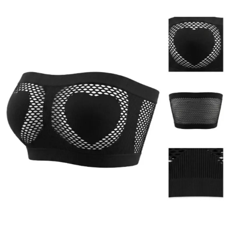 Women Strapless Bandeau Bra Heart Hollow Out Seamless Wireless Unlined Sexy Lingerie Tube Top