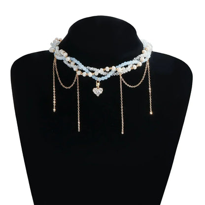 Fashion Heart Beaded Necklace for Women Boho Elegant Irregular Crystal Chain Y2K Choker Exquisite Party Gift Jewelry Accessories