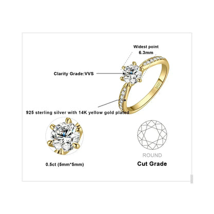 JewelryPalace Moissanite D Color 0.5ct 1ct 1.5ct 2ct 3ct Round S925 Sterling Silver Wedding Engagement Ring for Women