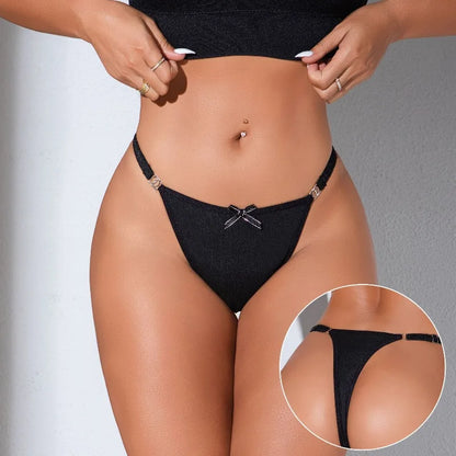 1pcs Low-Rise Sexy Women G-string Solid Bow Decor Elegant Women&