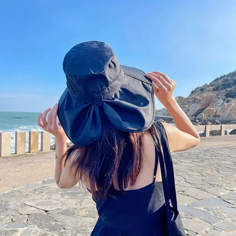 New summer ponytail hat with large brim sun visor women&
