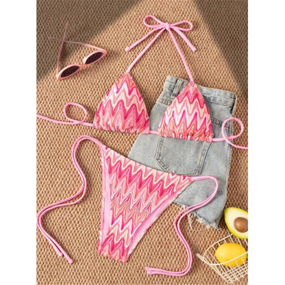 Printed Halter Bikini Female Swimsuit Women Swimwear Two-Pieces Bikini Set High Leg Cut Strappy Bather Bathing Suit Swim V8176