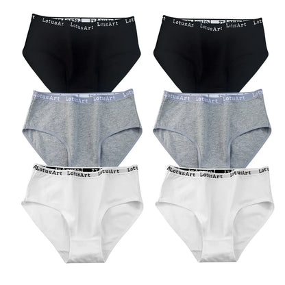 6Pcs/Set Women High Waist Cotton Briefs Letter Print Wide Waistband Panties Solid Color Full Coverage Hip Lifting Lingerie M-2XL