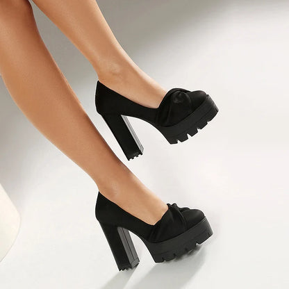 Plus Size Cross Soft PU Upper Platform Ultra Coarse Heel Shallow Breathable High Heels Office Women&