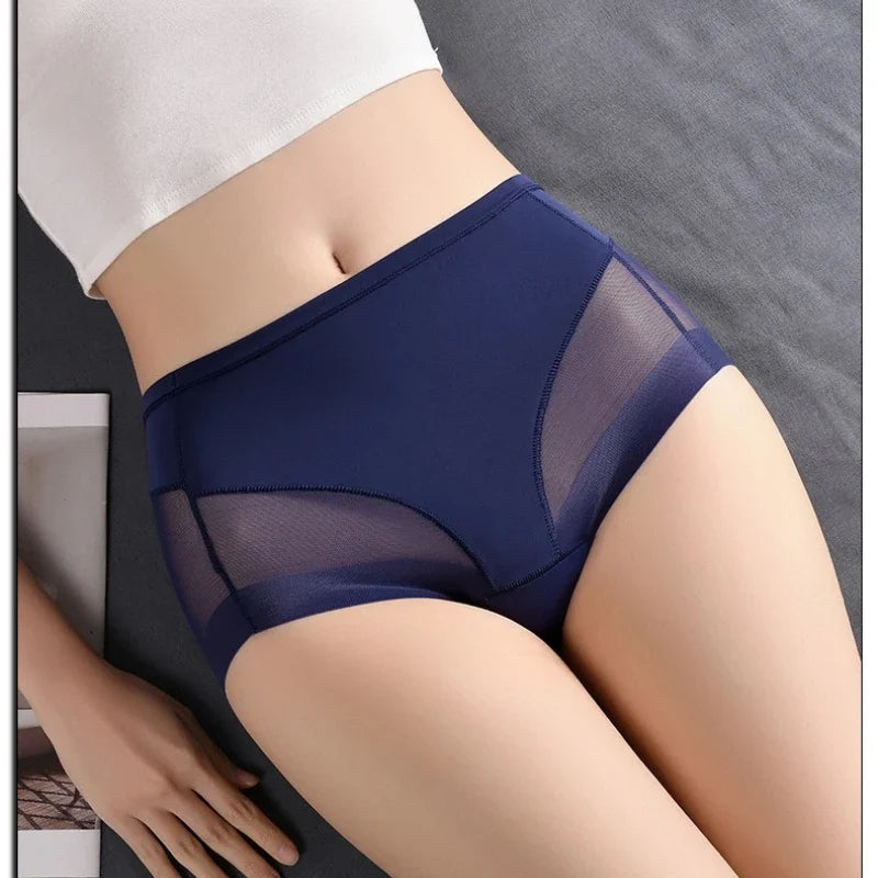 High Waist Women Panties L-4XL Plus Size Seamless Ice Silk Underwear Summer Mesh Breathable Butt Lifter Briefs Leopard Panty