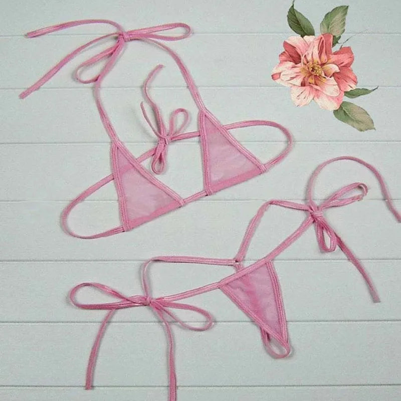DEKA Transparent Mini Micro Bikini Set Extreme Hot Tiny Triangle Swimwear Beachwear Bathingsuit Mesh Underwear Lingerie Swimsuit