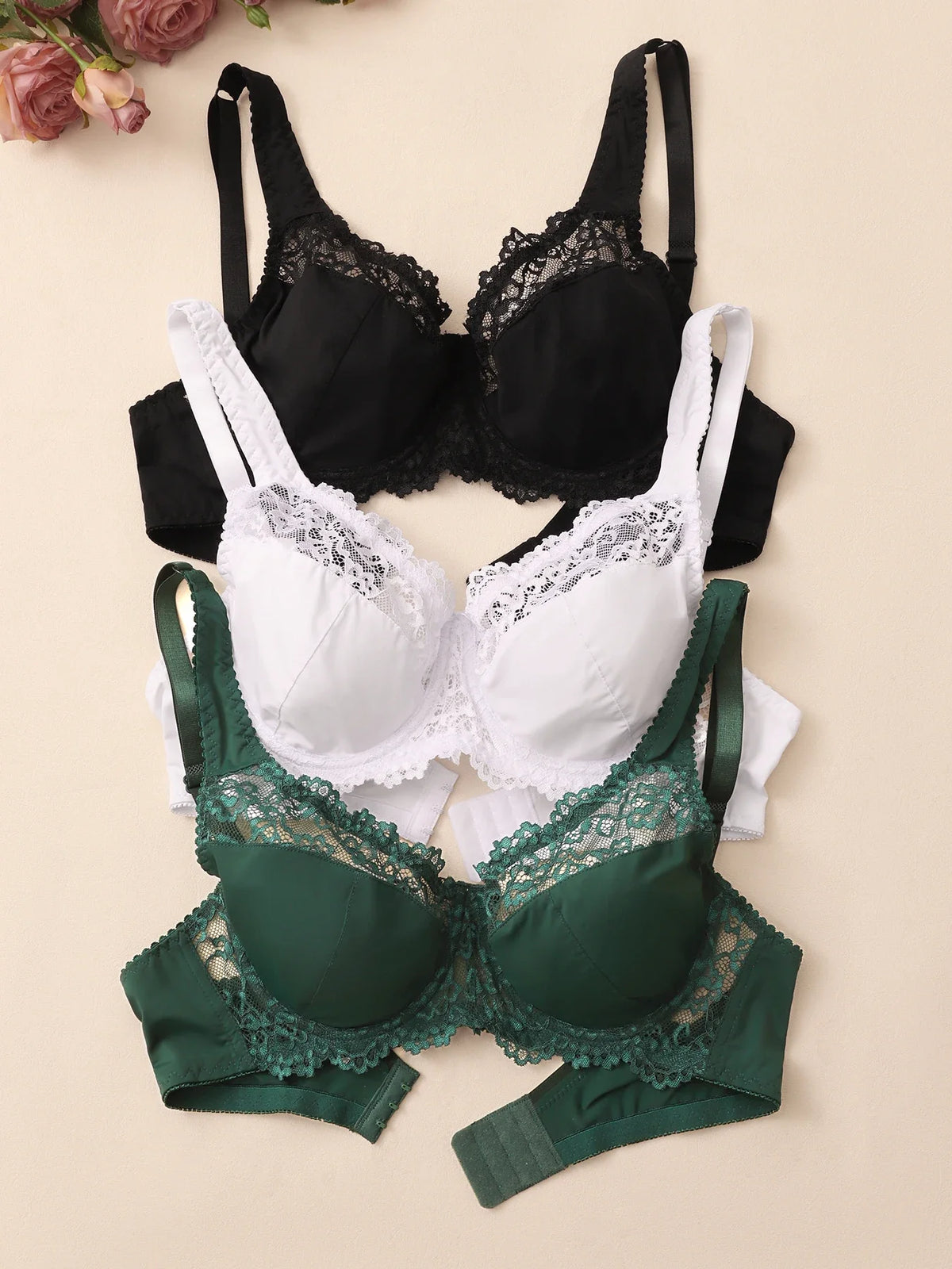 Elegant Womens Lace Bra Hollow Out Design Underwire Support Sexy Lingerie BH Tops Underwear  Plus Size A B C D E Cup