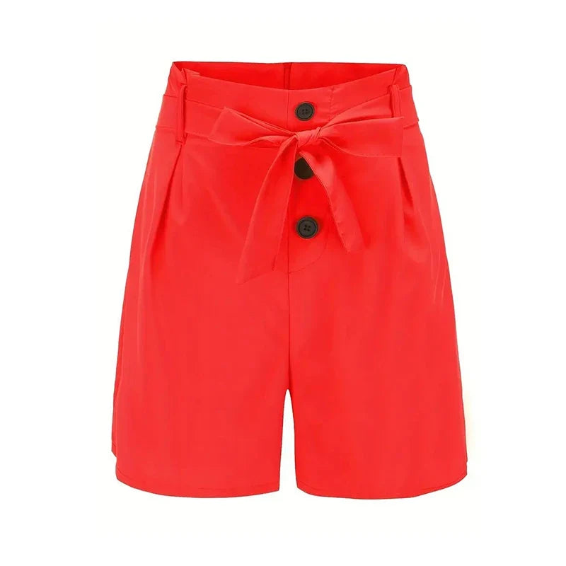 Y2K Solid Button Front Shorts Tie Waist Beach Summer High Waist Shorts Women&