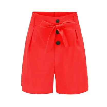 Y2K Solid Button Front Shorts Tie Waist Beach Summer High Waist Shorts Women&