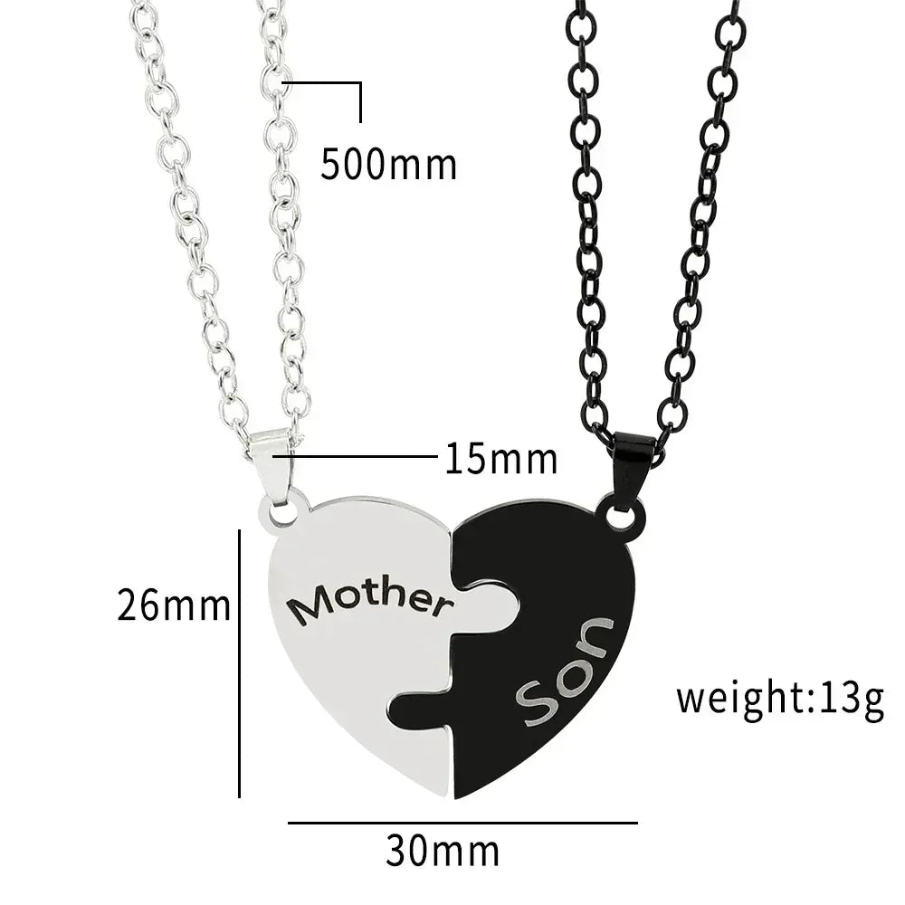 Father Mom Son Daughter Family Necklace Love Heart Puzzle Pendant Necklace Stainless Steel Jewelry for Women Mother&