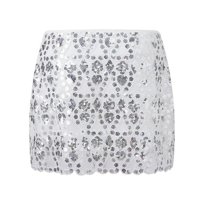 Womens Summer Sequined Mini Skirt Slim Fit Stylish Beaded Geometric Pattern Low Rise Short Skirts