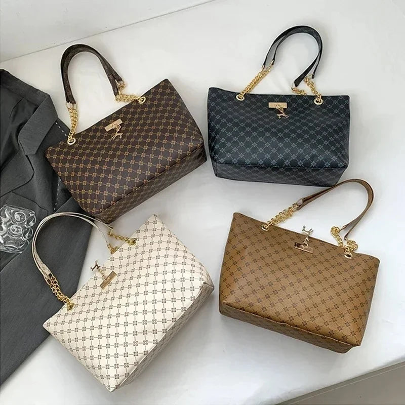 None Presbyopia Handbag Soft Leather Large Capacity Tote For Women With Hanging Accessories Shoulder Bag