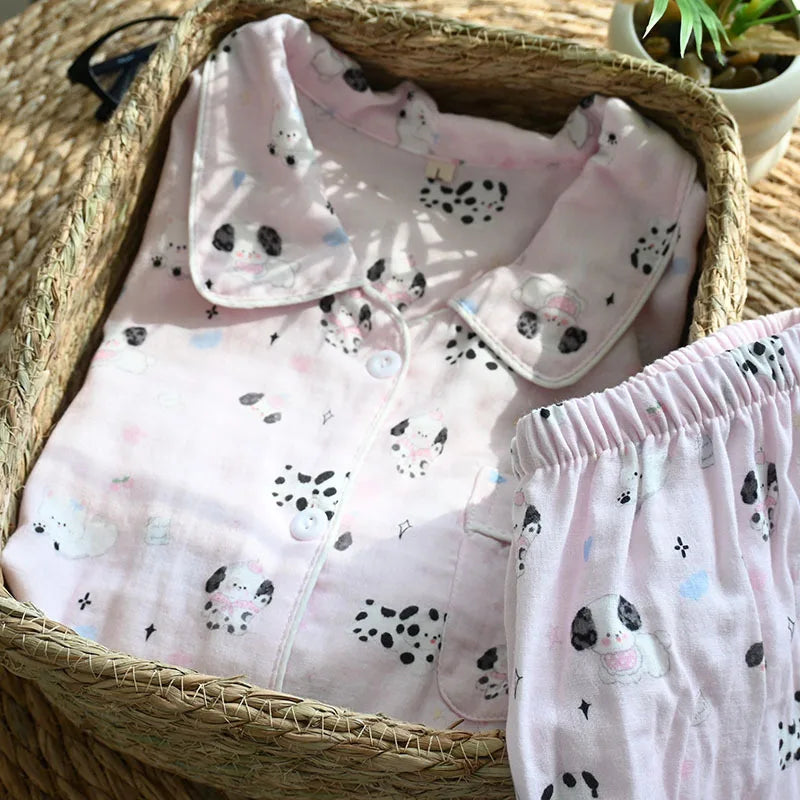 Cartoon Print Pajamas 2 Piece Long Sleeve Trousers Suit Women Soft Cotton Home Wear Summer New Sleepwear Pijamas Loungewear