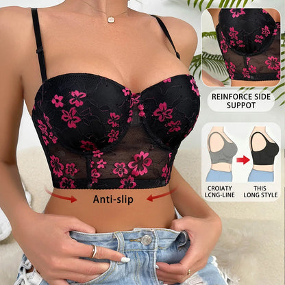 Pretty Women Underwear Embroidered printed corset Women Push Up Bra black Lingerie Lace Bra B6131
