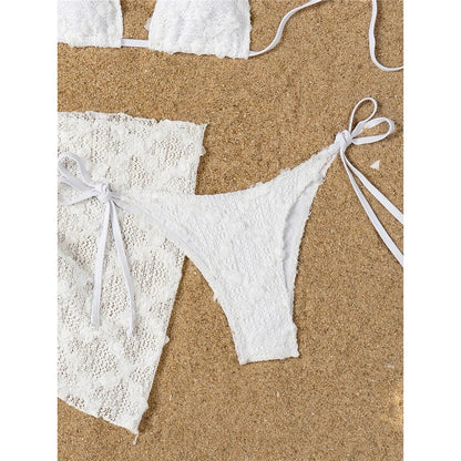 2 Colors Sexy With Sarong Halter Bikini Female Swimsuit Women Swimwear Three-Pieces Bikini Set Bather Bathing Suit Swim V6669B