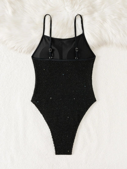 DEKA Black One Piece Swimsuit Women Solid Swimwear Adjustable Straps Bathing Suit Bodysuit Backless Beach monokini