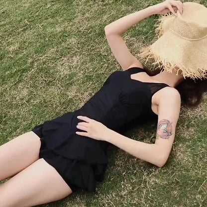 New One-piece Solid Color Swimsuit with Exposed Back and Sexy Suspender for Slimming Beach Hot Spring and Beach Women&