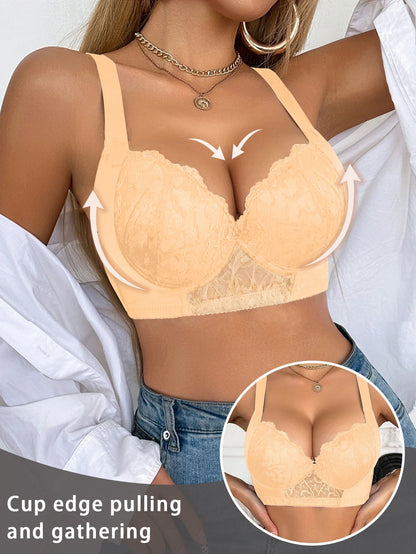 Push UP Bra for Women Lace Trim B C Cup Padded Bust Enhancing sexy bras Side Support Function Comfortable bra