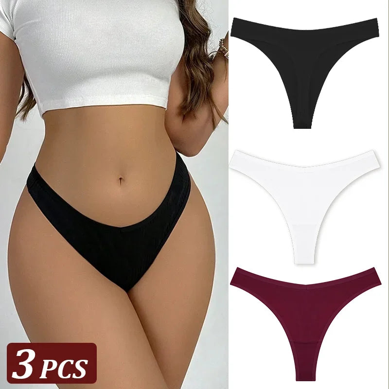 3-Piece Seamless Thong Panty Set – Soft Cotton Women&