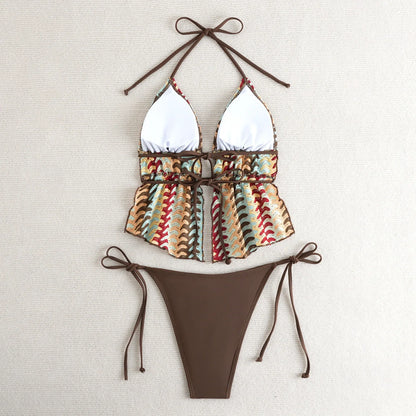 Sexy Striped Knitting Strings Bikini 2025 Women Swimsuit Female Swimwear Thong Bikinis Set Brazilian Beach Bathing Suit Biquini