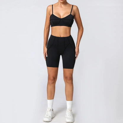 2-Piece Yoga Set – Open Back Sports Bra &amp; High Waist Shorts
