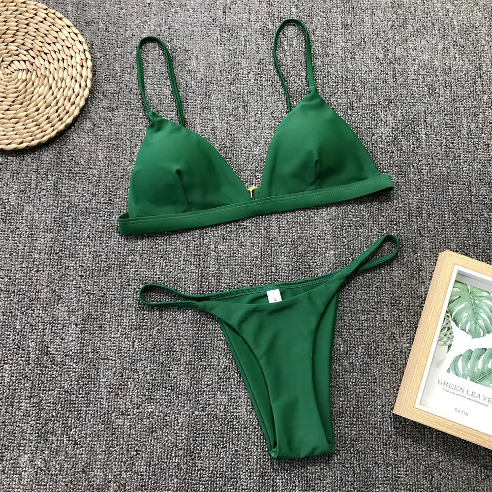 DEKA Women Sexy Solid Mini Micro Bikini Set Push-up padded Bra Thong Split Swimwear Female Bandage Bathing Suit Lacing Swimsuit
