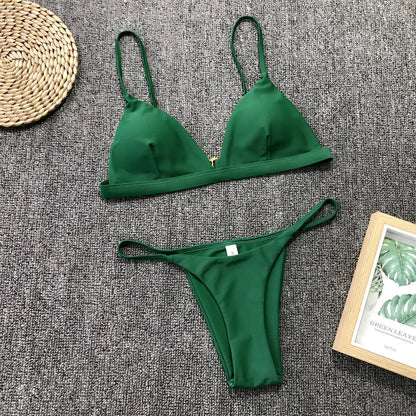 DEKA Women Sexy Solid Mini Micro Bikini Set Push-up padded Bra Thong Split Swimwear Female Bandage Bathing Suit Lacing Swimsuit