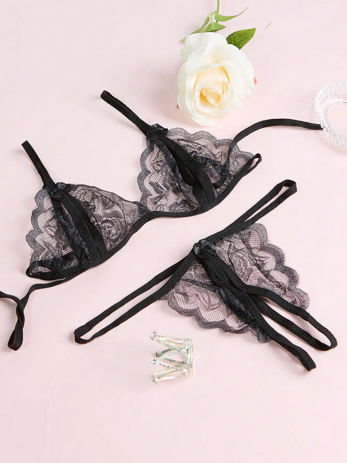 V-Neck Lace Floral Fashion Design Lingerie Set, Couple Date, Halloween, Christmas, Valentine&