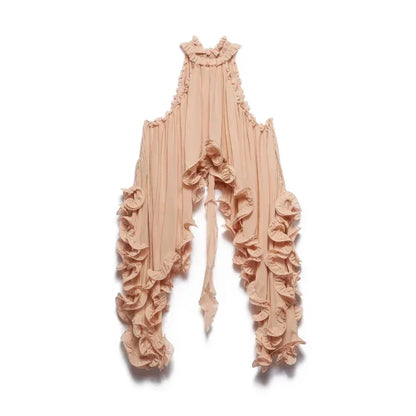 Elegant Ruffle Mini Skirt Set Women Sleeveless Halter Irregular Ruffles Top Mini Loose Short Skirts Sets 2025 Summer Lady Suit