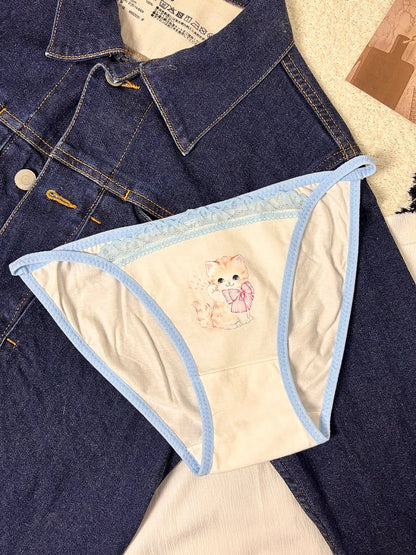 Cotton Girls Panties Cute Cat Sexy Japanese Lace Women Briefs Lady Thong  Underwear G String Female Low Waist Lingerie